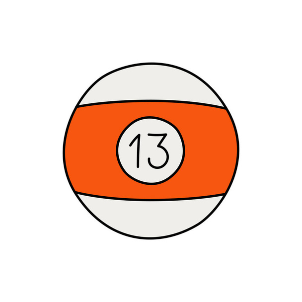 Billardkugel. Skizze von Sportgeräten. Nummer 13. Handgezeichnetes Doodle-Symbol. Vektor-Freihandfitness-Illustration - Vektor, Bild