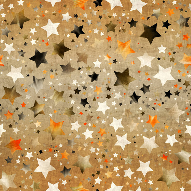 Nahtloses Muster von Sternenmotiven in komplizierten Farben und Texturen - Foto, Bild
