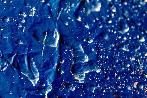 Blaue Textur, Hintergrund. Abstrakt, kopiert. Verschwommen, Wassertropfen. - Foto, Bild