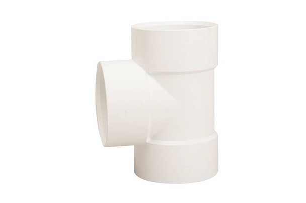 Accesorios aislados de PVC sobre fondo blanco, Tubo de fontanero para agua aislada sobre fondo blanco, Accesorios de plástico para tubería de agua - Foto, imagen