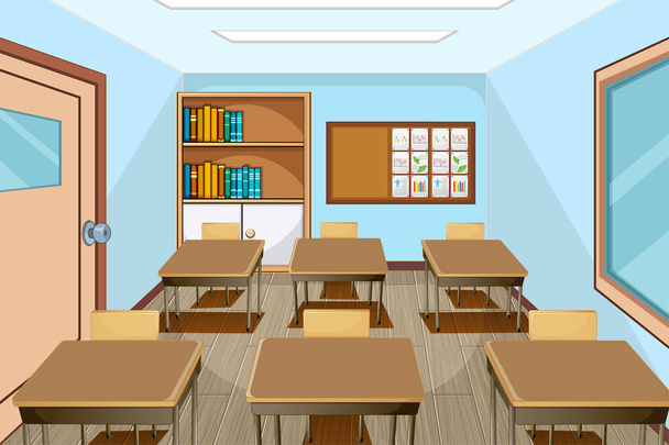 Diseño de interiores de aula con ilustración de muebles y decoración - Vector, imagen