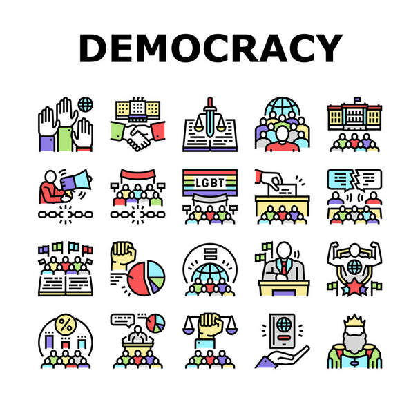 Democracy Government Politic Icons Set Vector - Vector, Image