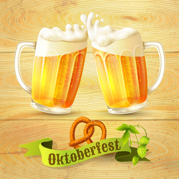 Beer mugs Octoberfest poster - Vector, Image