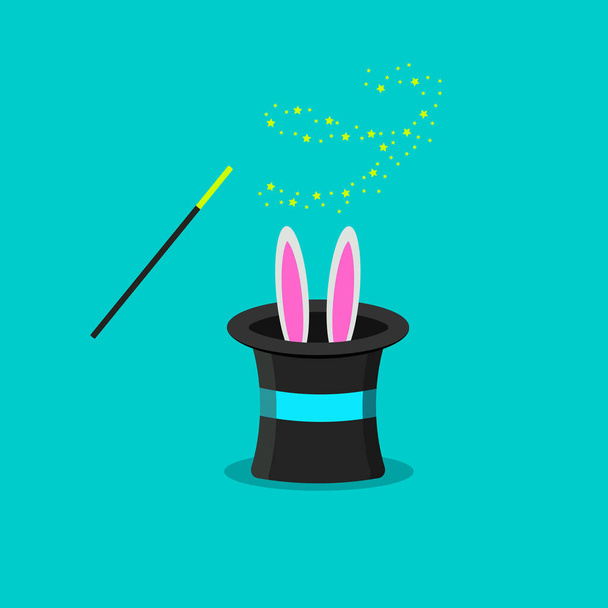 A black magician's hat, a magic hat with rabbit ears. Circus, magic trick. - Vector, Image