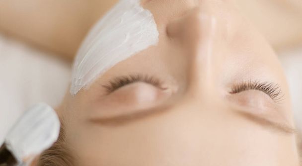 Spa facial mask application. Spa beauty organic facial mask application at day spa salon - Foto, Imagem