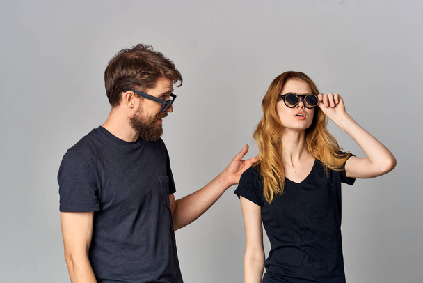 married couple friendship communication romance wearing sunglasses studio lifestyle - Photo, Image