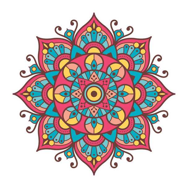 Colorful ornamental mandala on white background, oriental art, floral pattern and decorative element - Vector, Image