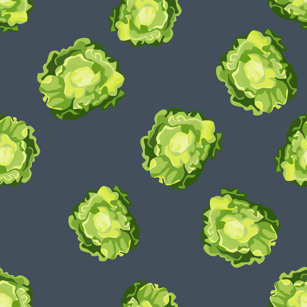 Seamless pattern Butterhead salad on gray background. Simple ornament with lettuce. Random plant template for fabric. Design vector illustration. - Vektör, Görsel