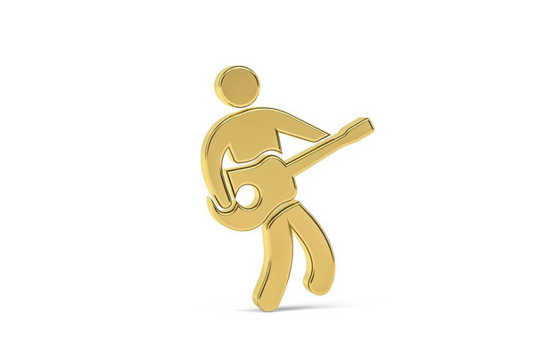 Золотая трехмерная иконка гитариста, выделенная на белом фоне - трехмерная рендеринг - Фото, изображение