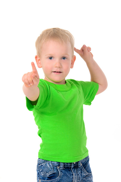 Portrait of cheerful boy in green shirt - Photo, Image