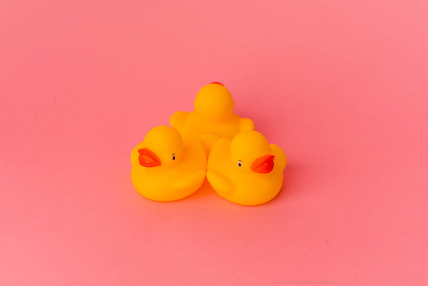 Rubber ducks isolated on pink background - Foto, imagen