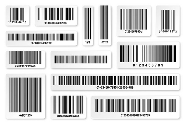 Set von Produkt-Barcodes. Identifikationsfolgecode. Seriennummer, Produkt-ID mit digitalen Informationen. Laden oder Supermarkt scannen Etiketten, Preisschilder. Vektorillustration. - Vektor, Bild