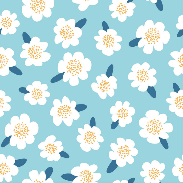 Seamless pattern with large abstract flowers on a blue background. - ベクター画像
