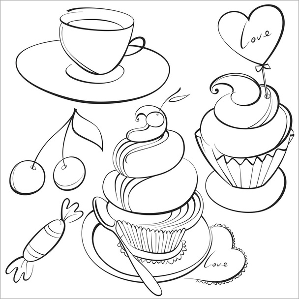 coffee and cakes - Vector, Imagen