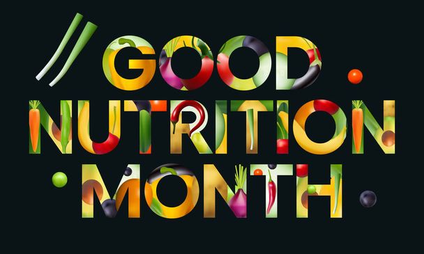 Il mese della Buona Nutrizione viene osservato ogni anno nel mese di novembre, promuove la consapevolezza e l'azione globale per coloro che soffrono la fame e per la necessità di assicurare diete sane per tutti. Illustrazione vettoriale - Vettoriali, immagini
