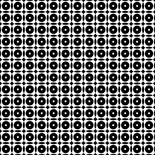 Ilustración vectorial. Patrón geométrico sin costura. Puntos sólidos y círculos lineales en forma de rombo. Fondo blanco y negro manchado. Patrón abstracto simple en blanco y negro. - Vector, imagen