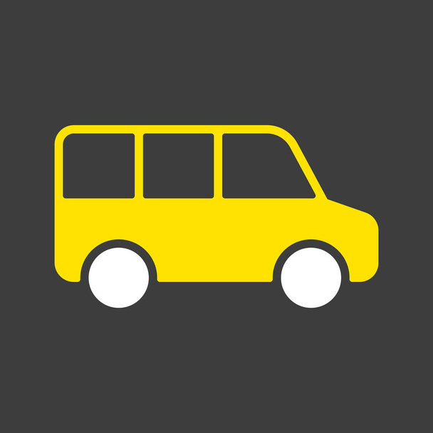 Havaalanı servisi minivanı, servis otobüsü vektör simgesi koyu arkaplanda. Seyahat ve turizm web sitesi ve uygulama tasarımı, logo, uygulama, UI için grafik sembolü - Vektör, Görsel