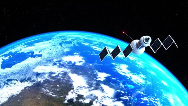 ein Satellit im Orbit (3D-Darstellung, dieses Bildelement stammt von der NASA) - Filmmaterial, Video