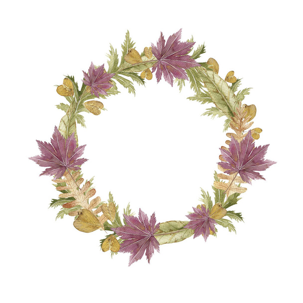 Round wreath of autumn leaves for cards, invitations, decor and design.   - Zdjęcie, obraz