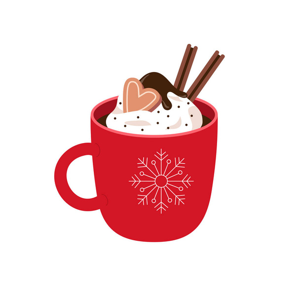 Zima gorący napój filiżanka kakao gorąca czekolada - Wektor, obraz