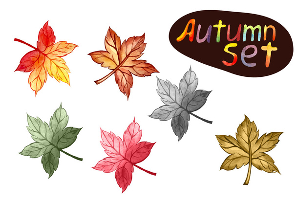 Watercolor autumn leaf set. Vector illustration - Вектор, зображення