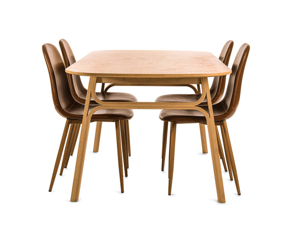 Fa étkezőasztal székekkel fehér háttér - Fotó, kép
