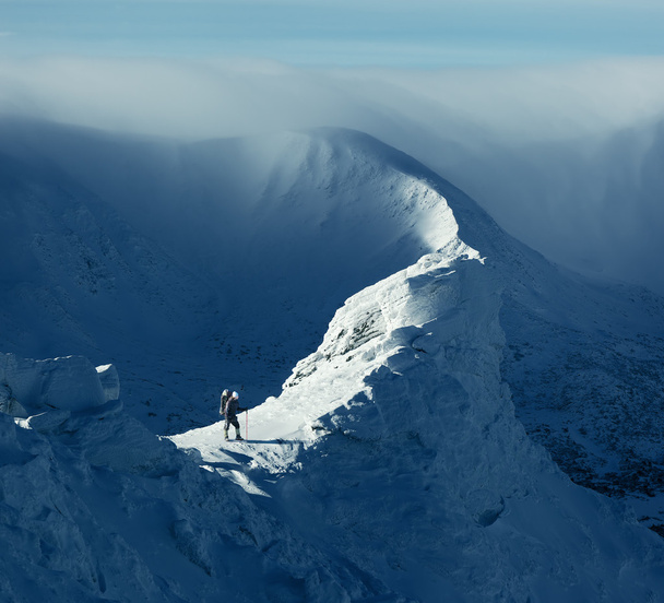toeristische in winter bergen  - Foto, afbeelding