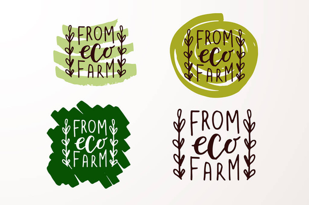 Ručně kreslené odznaky a etikety s vegetariánskou, veganskou, syrovou, ekologickou, bio, přírodní, čerstvá, bezlepková a geneticky modifikovaná strava - Vektor, obrázek