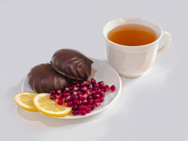 xícara de chá e café da manhã leve
 - Foto, Imagem