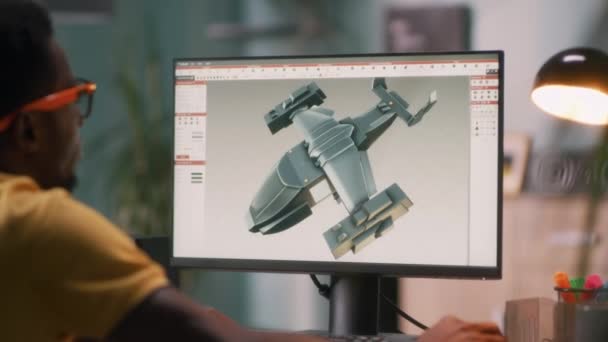 Designer 3D criando modelo de aeronave para videogame - Filmagem, Vídeo