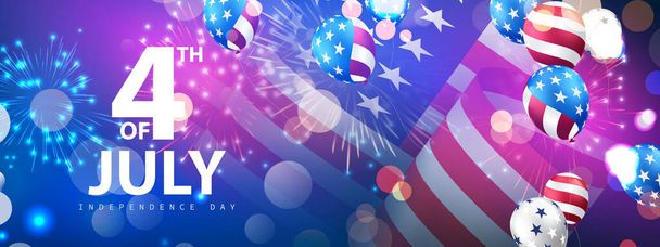 Happy 4th of July holiday banner. USA Independence Day Celebration background. - Vector, afbeelding