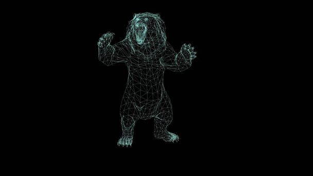 3d иллюстрация - проволочная рамка атаки медведя на черном фоне - Фото, изображение