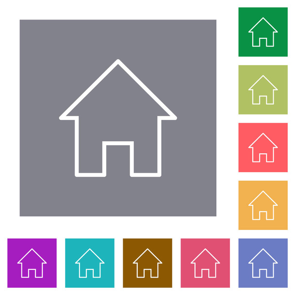 Home outline flat icons on simple color square backgrounds - Vector, Image