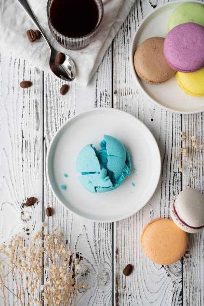 Flat lay macarons on the wooden table - Photo, Image