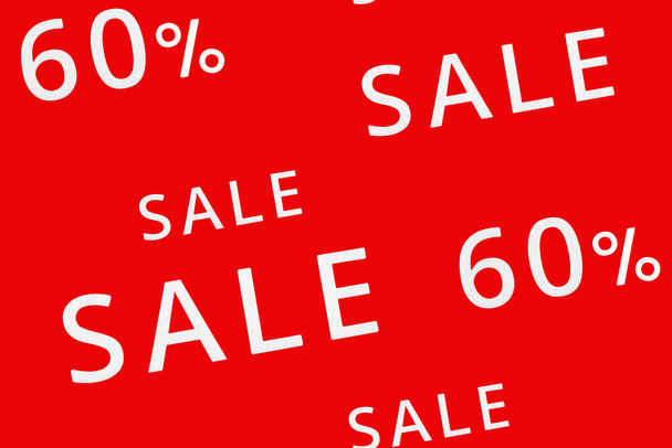 60 percent. sale. white words. red background - Fotografie, Obrázek