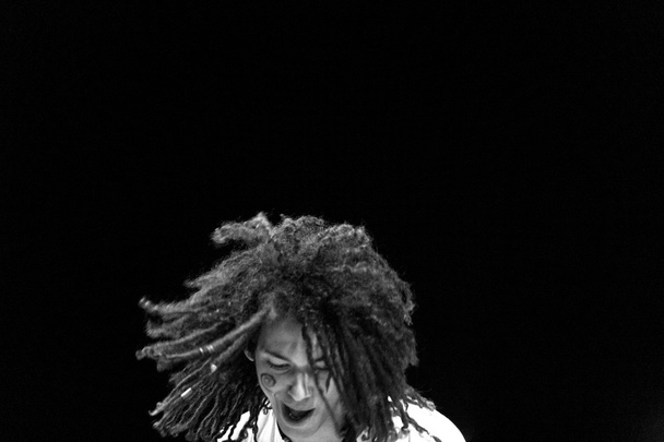 Певица с волосами выступает на сцене вживую
 - Фото, изображение