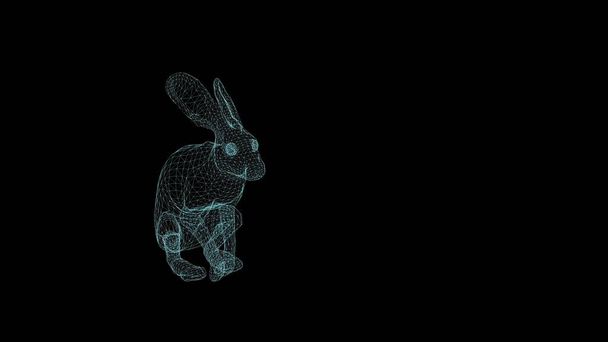 wire frame 3d illustration of rabbit running on black background - Photo, Image