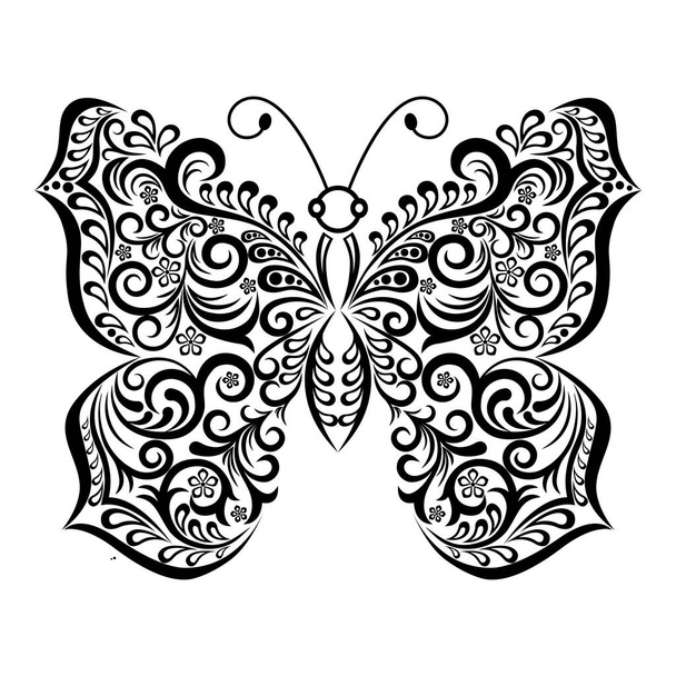 Black and white graphics, decorative butterfly isolated on white background. Vector illustration for a tattoo, invitations, cards, and other goals of the design. - Vektor, kép
