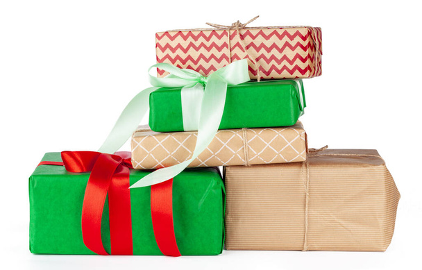 Stacked group of gift boxes isolated on white background - Foto, afbeelding