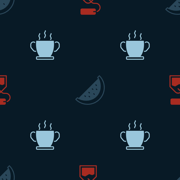 Set Tea bag, Watermelon and Bowl of hot soup on seamless pattern. Vector - Vector, Image