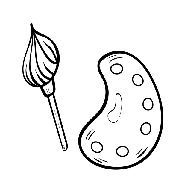 Malpalette mit Pinsel im Doodle-Stil - Vektor, Bild