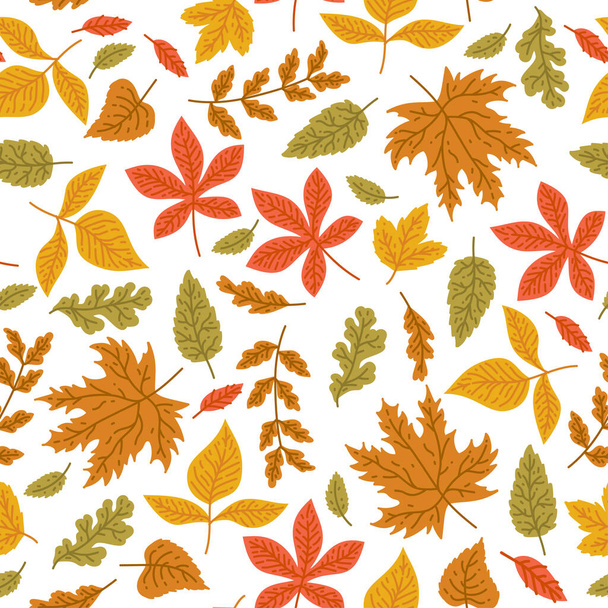 Autumn leaves seamless pattern wallpaper image. Vector illustration - Vektör, Görsel
