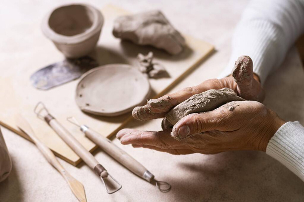 mixing clay pottery pot. High quality beautiful photo concept - Photo, Image