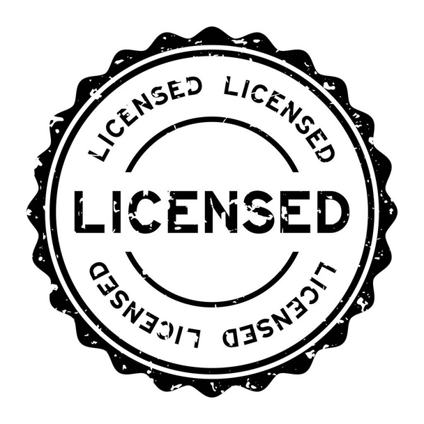 Grunge negro con licencia palabra ronda sello de goma sobre fondo blanco
 - Vector, Imagen