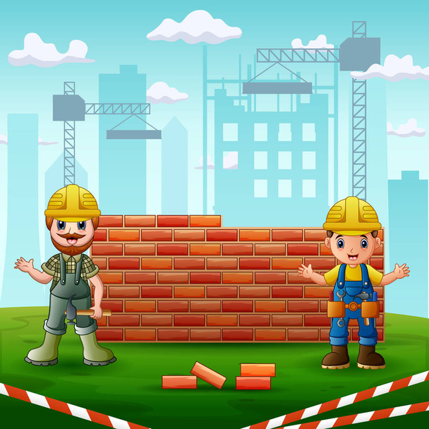 O capataz e os trabalhadores da construção civil - Vetor, Imagem
