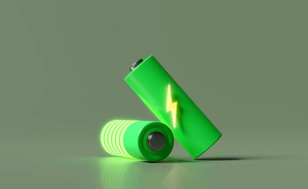 Indikátor nabití baterie izolované na zeleném pozadí.nabíjení baterie koncept technologie, 3D ilustrace, 3D vykreslení - Fotografie, Obrázek