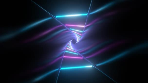 Túnel de giro reflectante iluminado con haz láser de neón ultravioleta - Animación de fondo de movimiento de bucle VJ inconsútil 4K - Imágenes, Vídeo