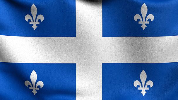 Quebec vlag waait in de wind. 3D weergave illustratie van golvend teken - Foto, afbeelding