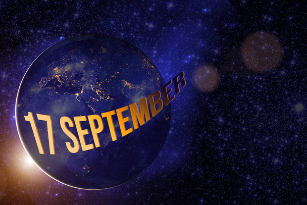 17 сентября. День 17 месяца, дата календаря. Планета земного шара с рассветом и календарным днем. Элементы этого изображения предоставлены НАСА. Осенний месяц, день года - Фото, изображение