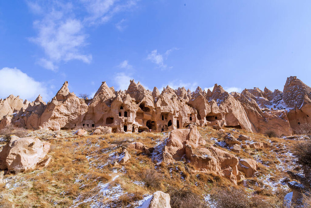 Panaromic view of the National Park of Zelve Valley, Nevsehir, Cappadocia, Turkey. Rock Formations in Zelve Valley. - Фото, изображение